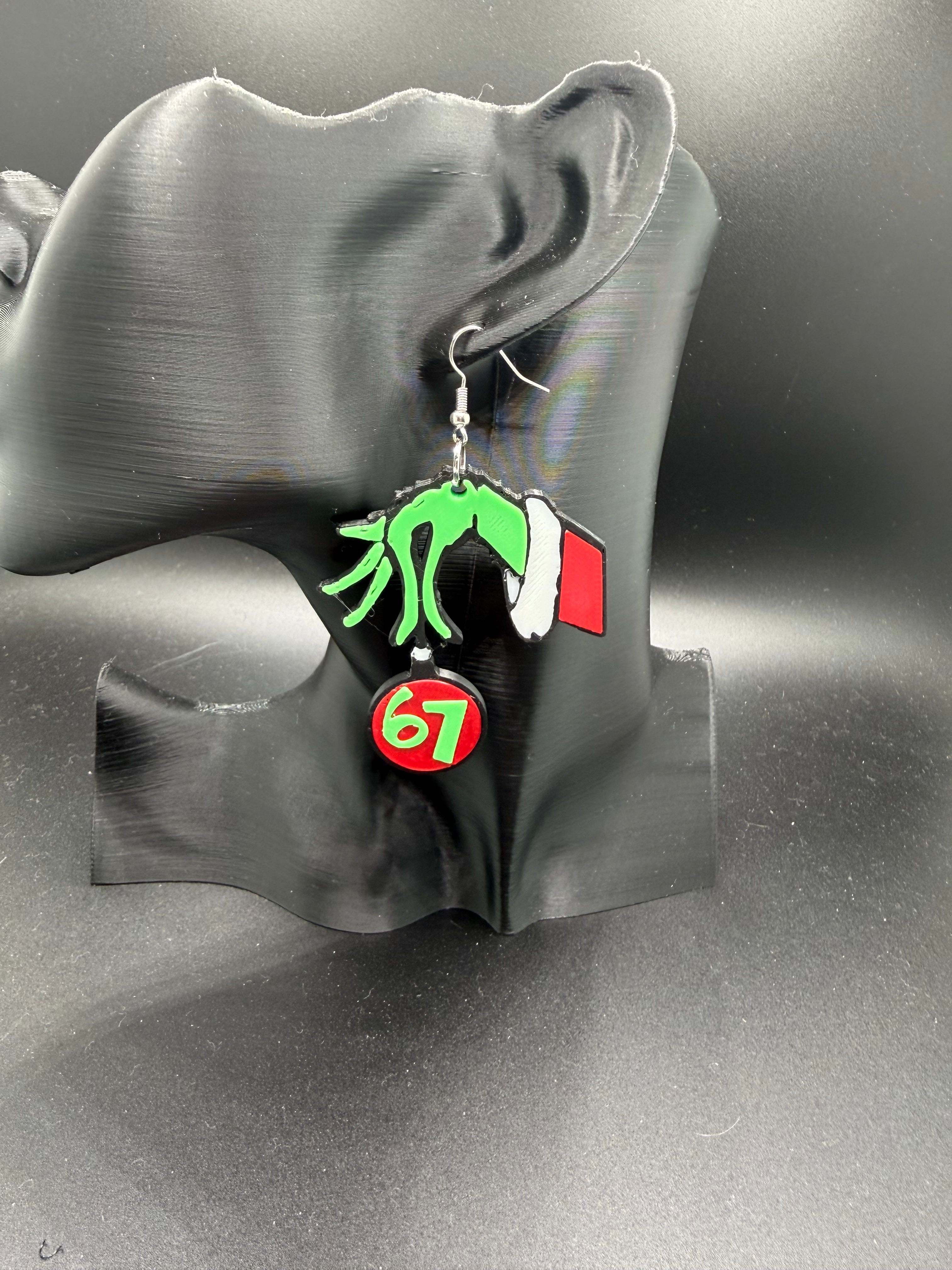 Hand “67” Christmas Earrings – Festive Holiday Dangle Jewelry