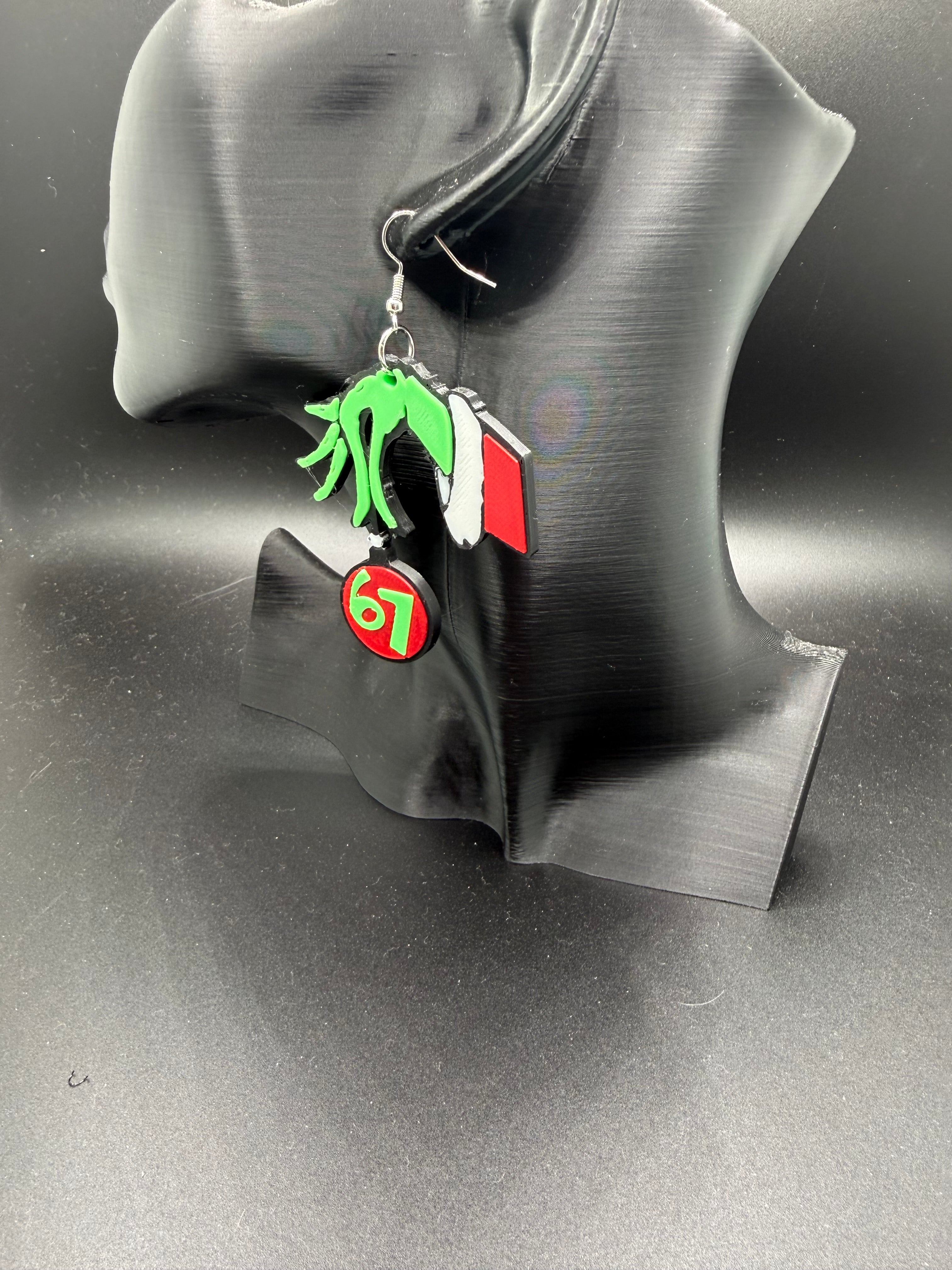 Hand “67” Christmas Earrings – Festive Holiday Dangle Jewelry