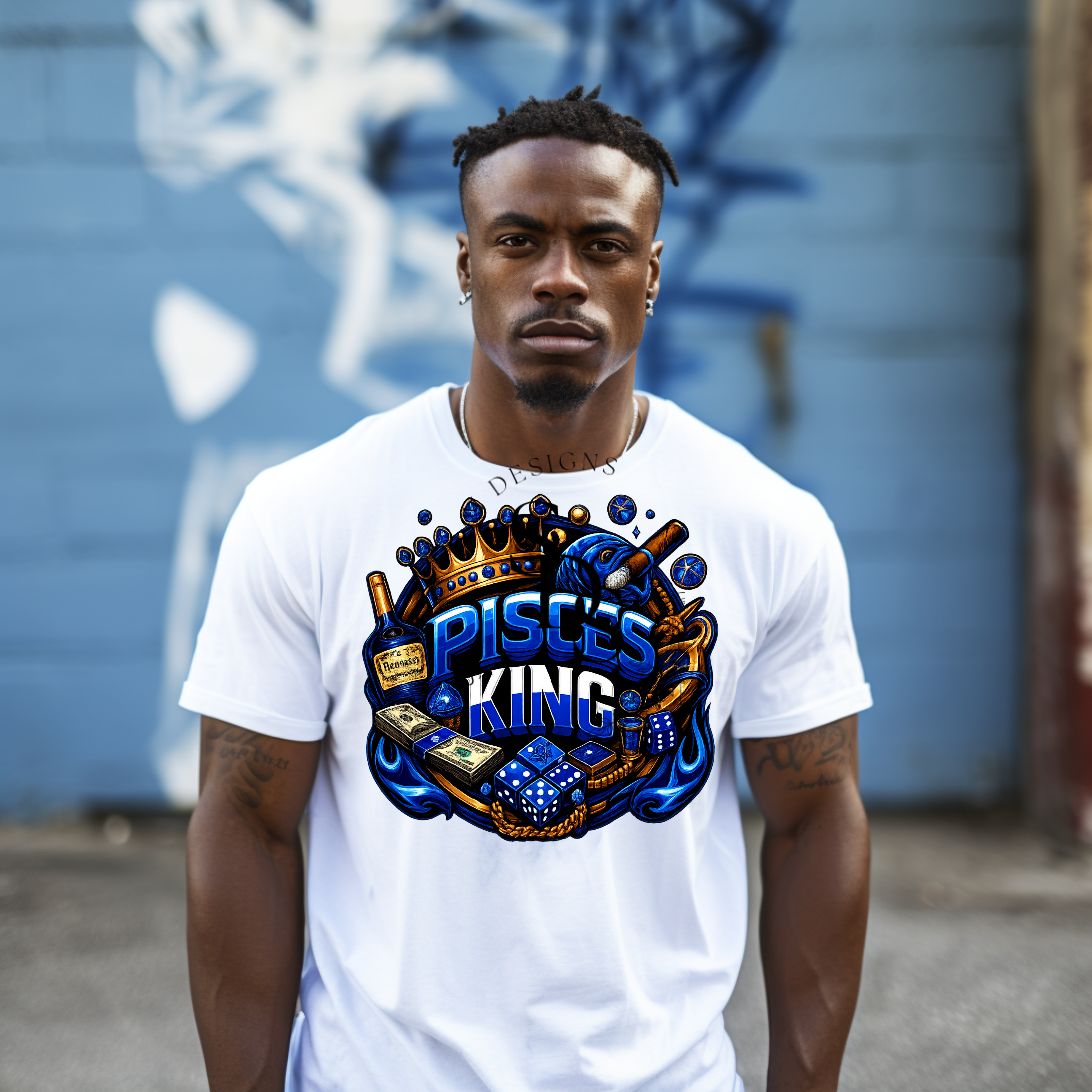 “Pisces King PNG | Luxury Zodiac Digital Download for Sublimation & DTF Printing”