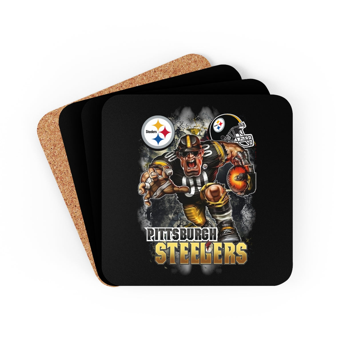 Corkwood Coaster Set, steelers coasters set, steelers, coasters,