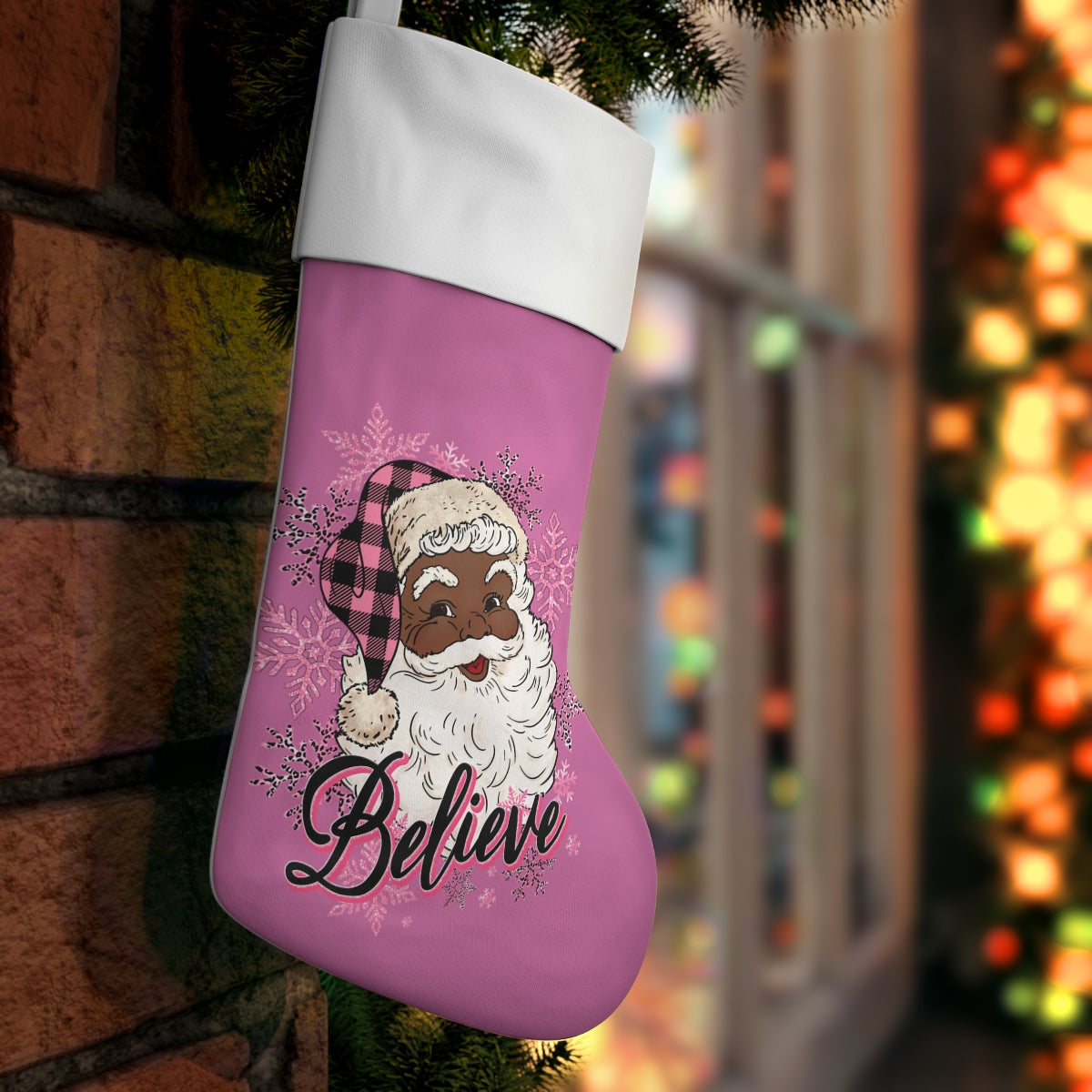 Holiday Stocking, pink santa stocking,