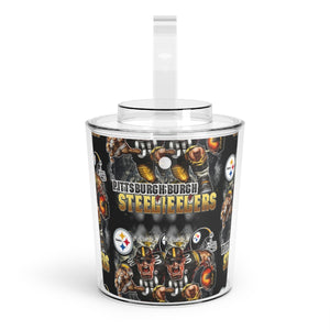 Ice Bucket with Tongs, steelers, barware, bar accessories,