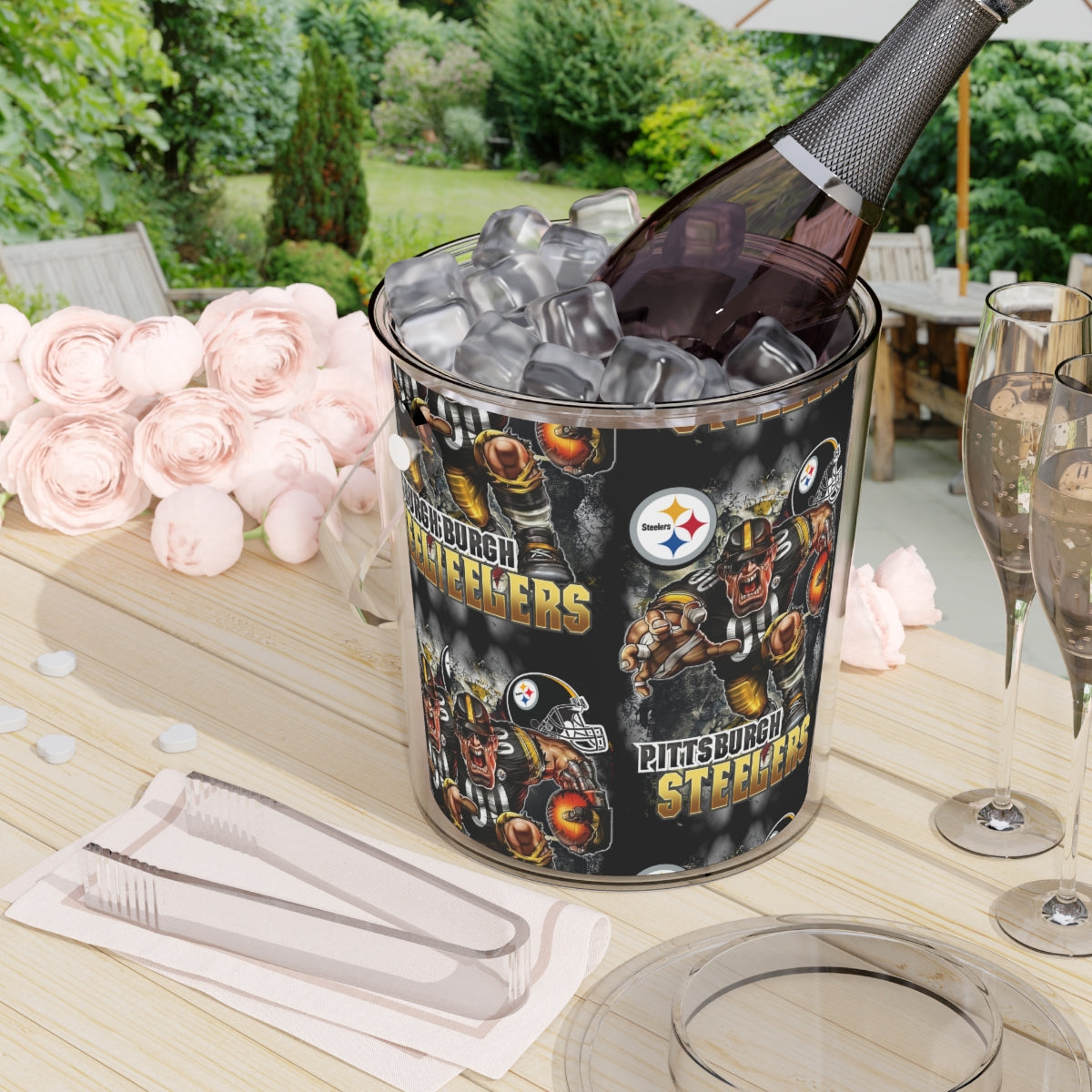 Ice Bucket with Tongs, steelers, barware, bar accessories,