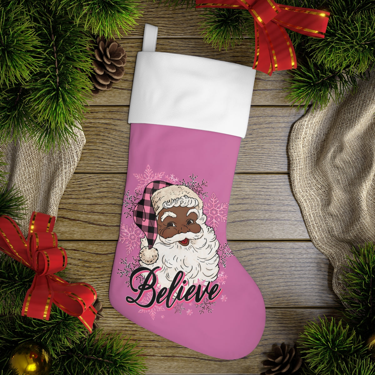 Holiday Stocking, pink santa stocking,