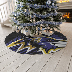 Round Tree Skirt, ravens, christmas,